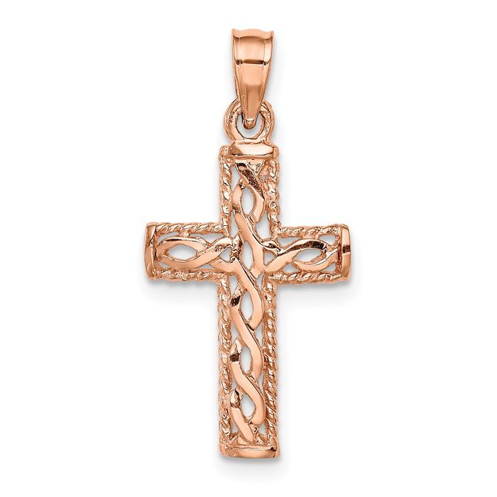 14k solid rose gold braided latin cross necklace eBay