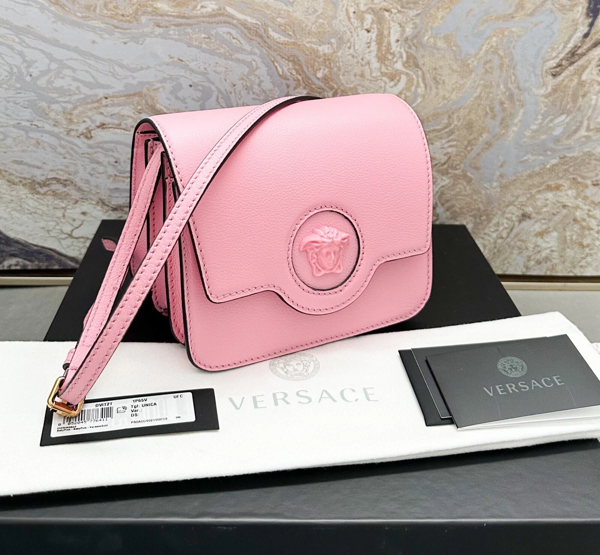 Versace La Medusa Pink Grained Calfskin Leather Shoulder Bag