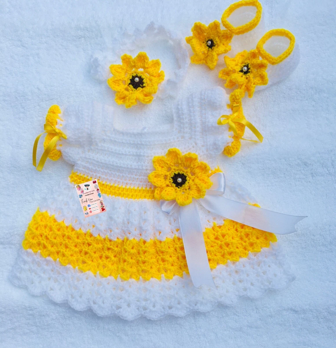 crochet baby dress set newborn baby girl coming home outfit sunflower theme