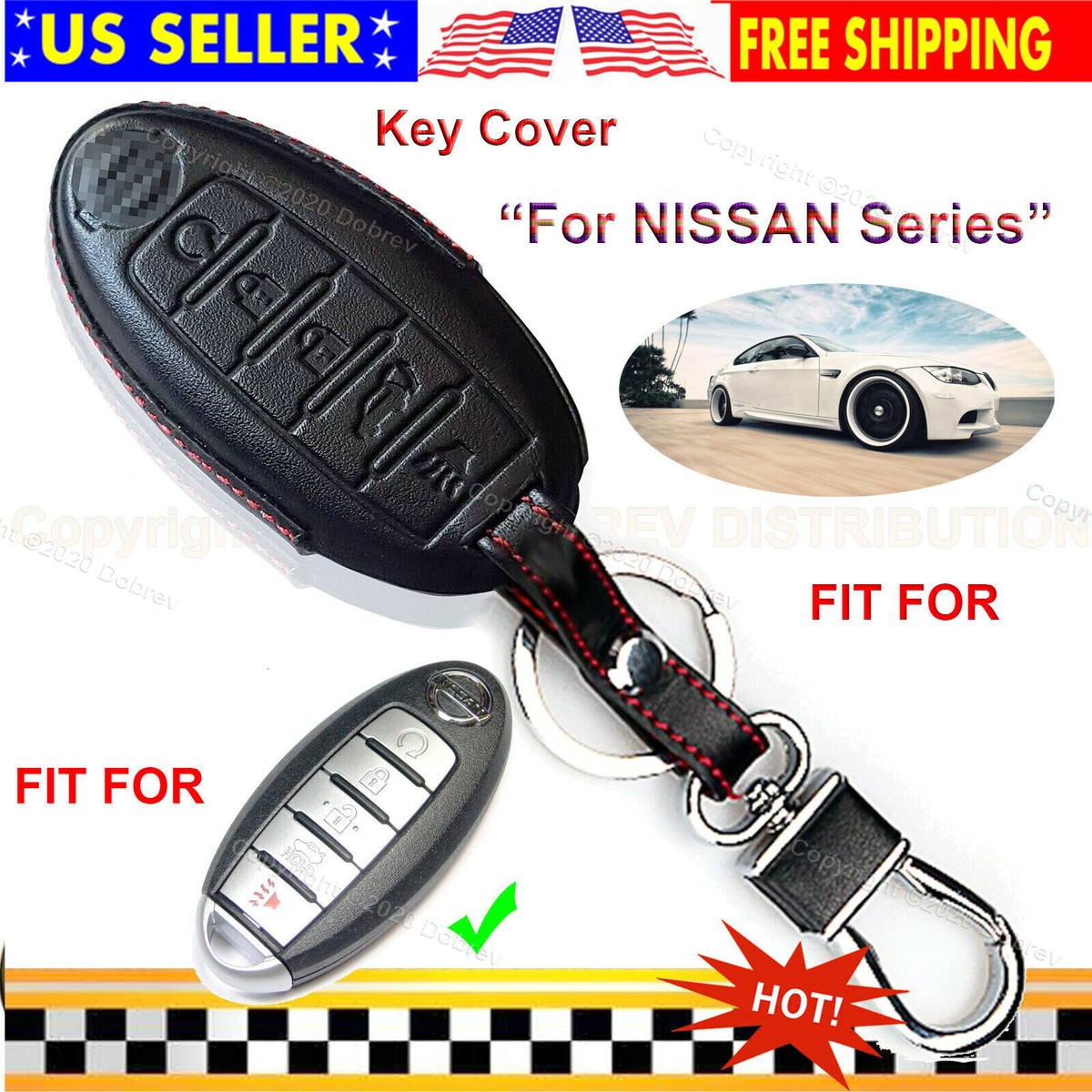 Cool Nissan Key Fob Cover - Genuine Leather Case With 4 Buttons For Frontier, Altima, Rogue & More Models