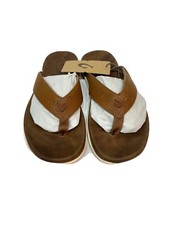 New OluKai Mens Nalukai Leather Flip Flop Sandal Size 8 Tan Tan Shoes 
