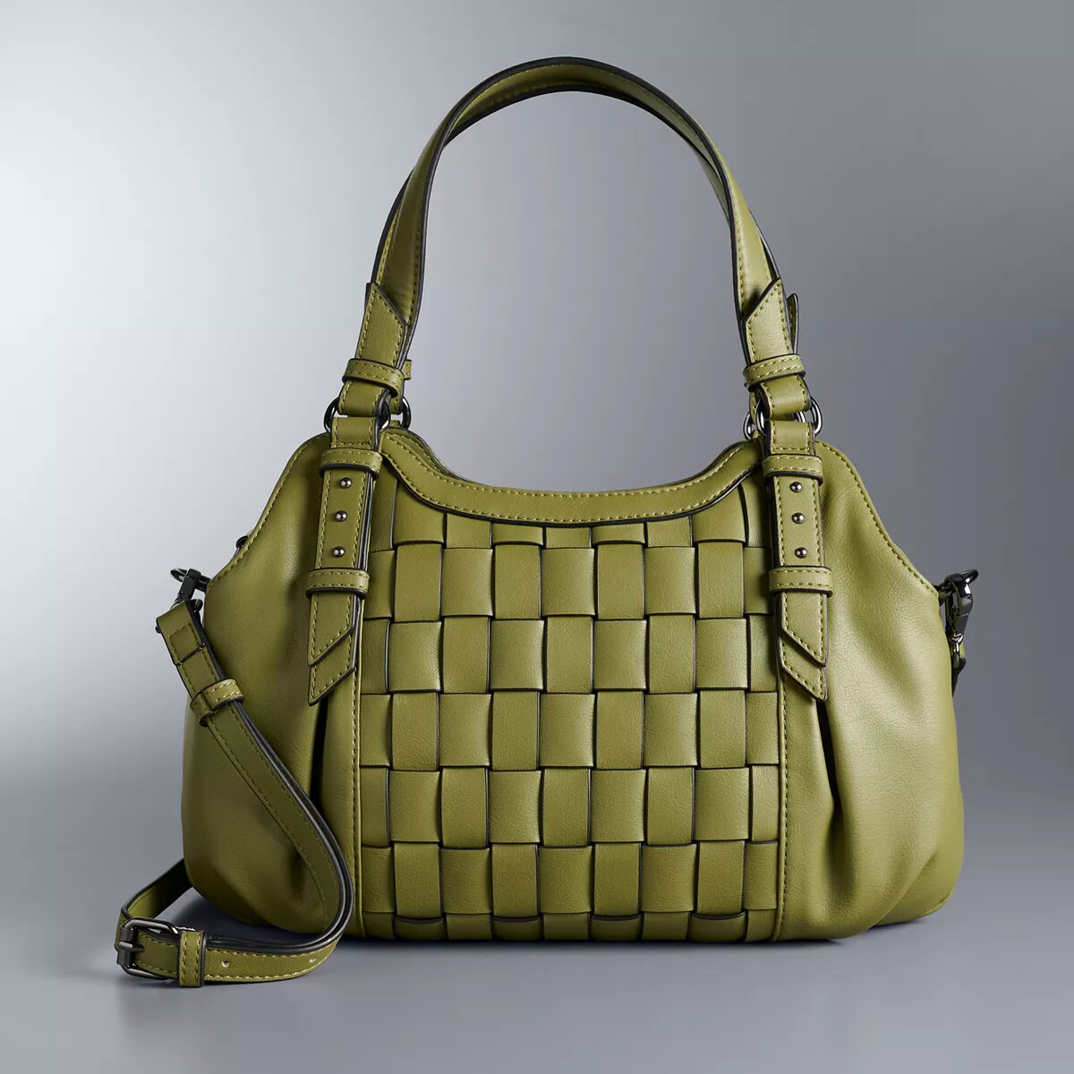 Simply Vera Wang Buena Satchel Bag Purse Green Olive Woven NEW | eBay