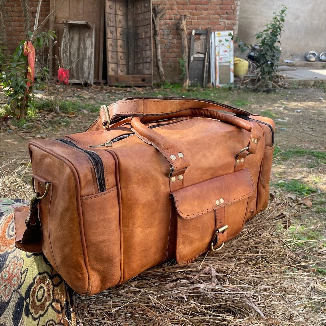 Personalized leather cheap travel bag