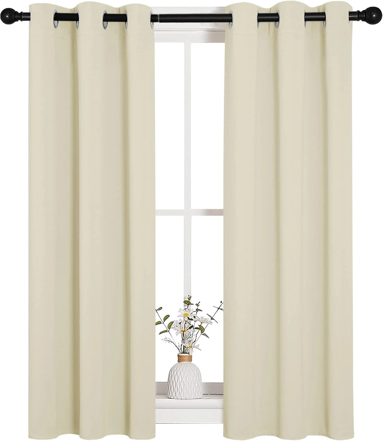 2 PCS Beige 40"L x 29"W Solid Grommet Privacy Darkening Curtains For Bedroom