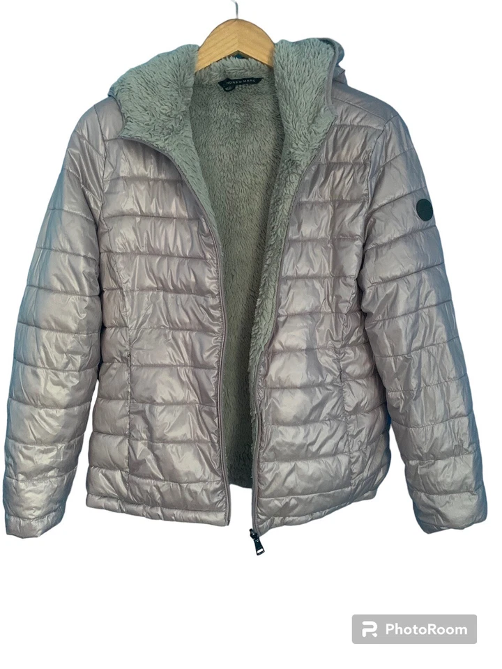 Andrew Marc Reversible Puffer Polar Chaqueta Abrigo Gris Lavanda Talla M Foto 3 de 4