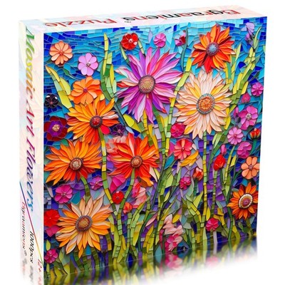 Mosaic Art Flowers-1000 Pieces Puzzle for Adults, Stained Glass