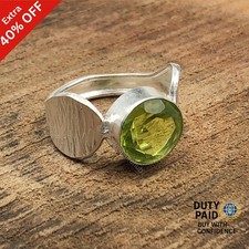 Round Natural Peridot Ethnic Birthday Band August New Bezel Ring Sterling Silver