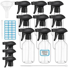 10oz Plastic Spray Bottle 9-Pack – Fine Mist/Stream, Adjustable Nozzle for Pl...