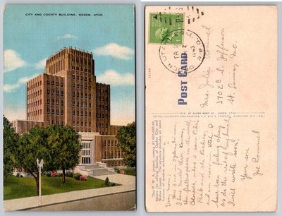 1943 Ogden Utah City & County Building Postcard PWA Project E.C. Kropp