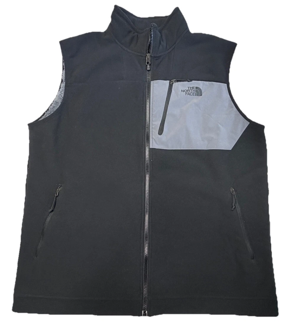 The North Face Fleece Vest Mens XL Black Gray Full Zip Outdoor Hiking