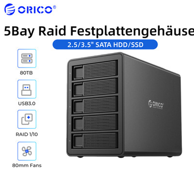 ORICO 5Bay Raid Festplattengehäuse USB3.0 zu SATA für 2.5''/3,5'' HDD SSD 150W