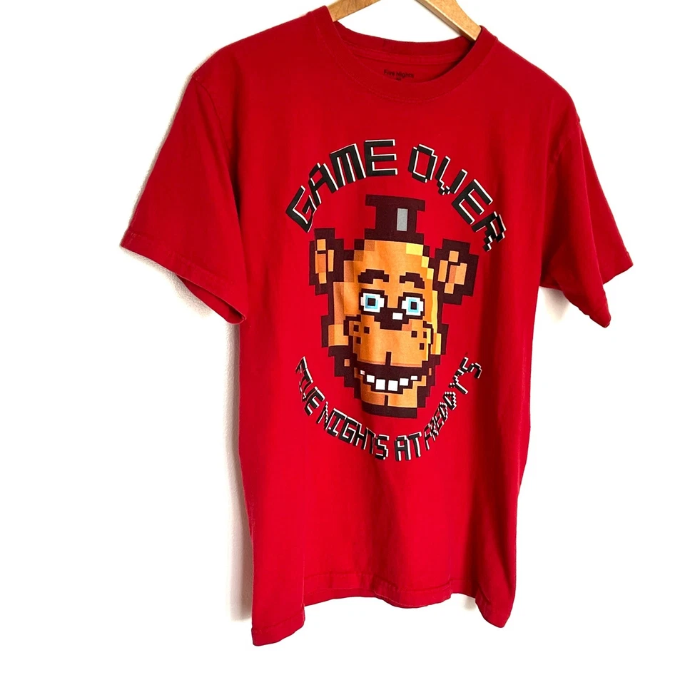 Five Nights At Freddy's Game Over Graphic Tee Boys XL Red Pixel Art Cotton Top - Image 2 of 4
