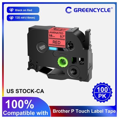 100pk Compatible Brother TZe-441 Label Tape 18MM Black on Red For PT-520 530 540