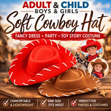 Erwachsene & Kinder Jungen Mädchen Weich Cowboy Hut Kostüm Party Toy Story