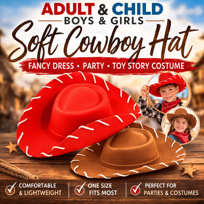 Erwachsene & Kinder Jungen Mädchen weicher Cowboyhut Kostüm Party Toy Story Kostüm 