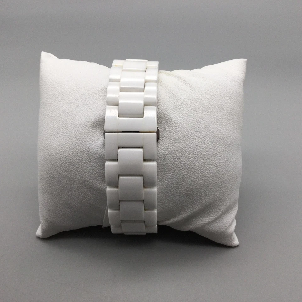 Fossil Riley Ceramic Watch Womens 37mm White Dial Day Date New Battery 6.5" - Image 4 of 4