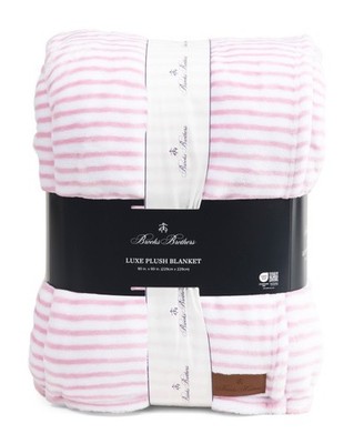Brooks Brothers Blanket Throw pink Striped QUEEN Soft Plush 90X90 new