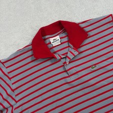 VTG. Lacoste Mens Red Grey Striped Pique Polo Shirt Made In France Size 6 Large