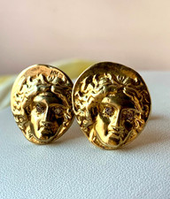 VINTAGE ROMAN COINS MEDUSA GOLD WASH 925 STERLING CUFFLINKS HEAVY FROM TURKEY