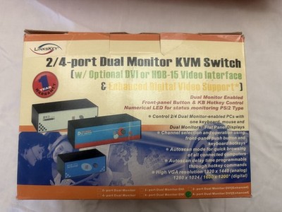 Linkskey 2/4-Port Dual Monitor DVI KVM Switch LDV-DM04ESK * Missing 2 Cords*