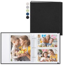 Linen 3-Ring Photo Album Holds 250 Photos, 200 4x6  50 6x8, Black