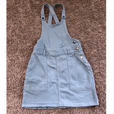 Urban Outfitters Light Blue Denim Pinafore Overall Dress Mini Side Button Size 6