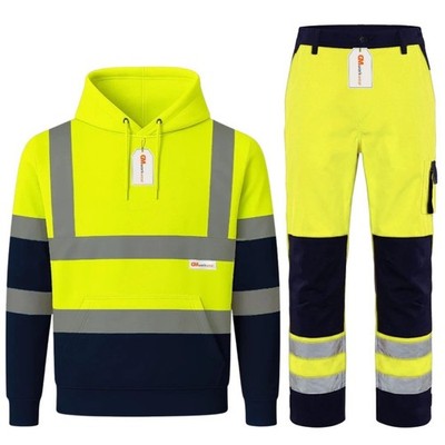 GM Hi Vis Trainingsanzug Pullover Hoodie & Cargohose Set Arbeitskleidung Sicherheitsschiene UK