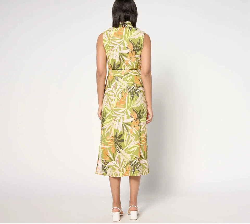 Denim & Co Naturals Petite Printed Linen Blend Midi Dress Size PL Floral NEW - Image 2 of 4