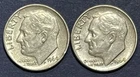 2 1964 Roosevelt Dimes. Philadelphia Mint. 90% Silver. Maybe XF Or Better.