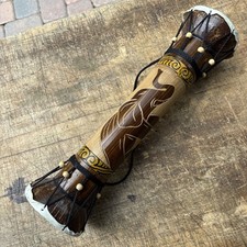 Vintage Tribal Djembe Drum -Carved Elephant Design -Tiki Coconut Bamboo 16&rdquo; Tall