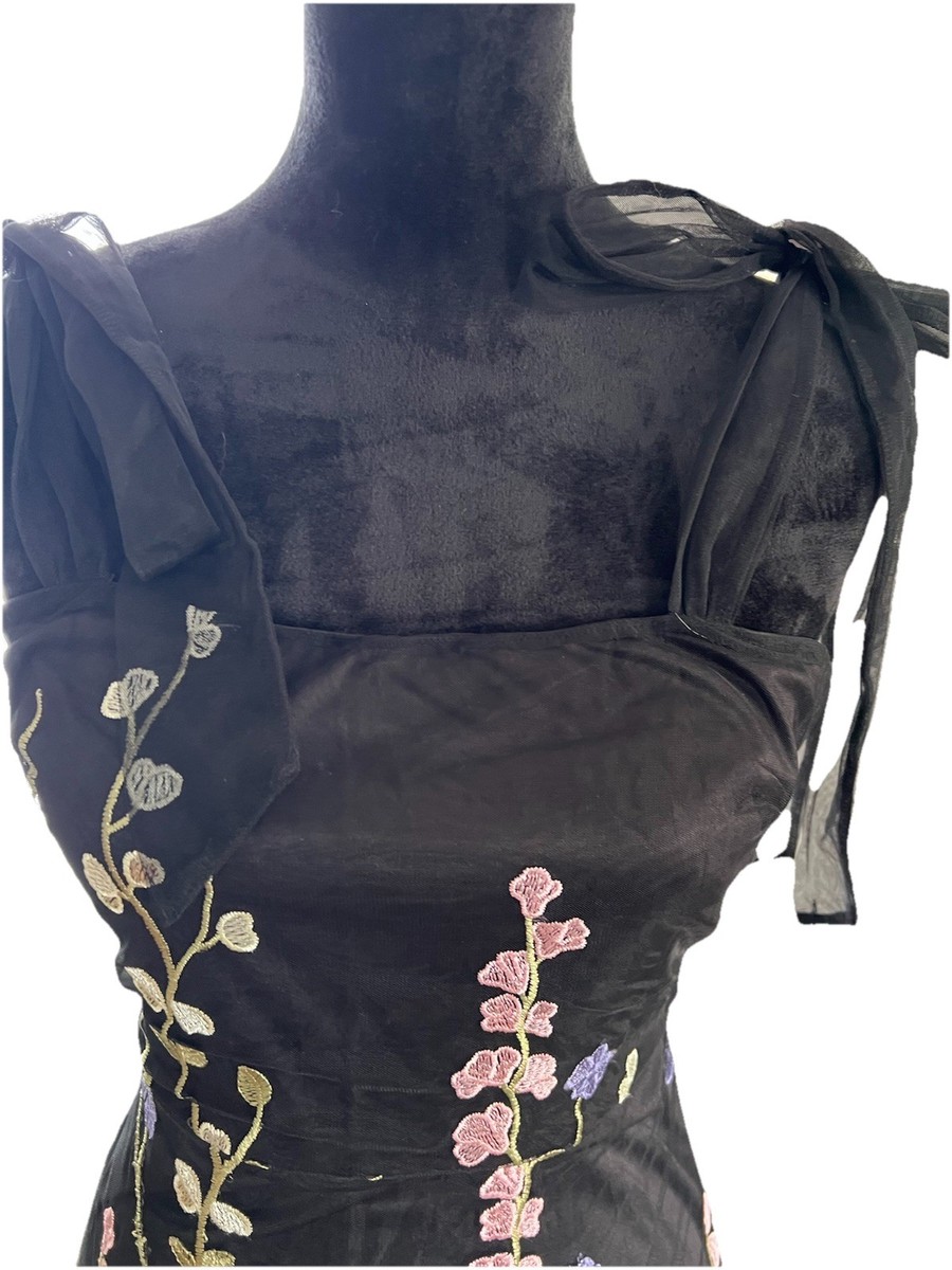Thriving Poise Black 3D Floral Embroidered Tie-Strap Maxi Dress S worn once  | eBay