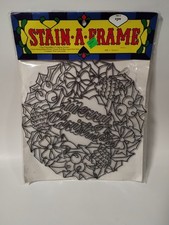 Vintage Stain A Frame Stained Glass Christmas Wreath Suncatcher Plastic 11"