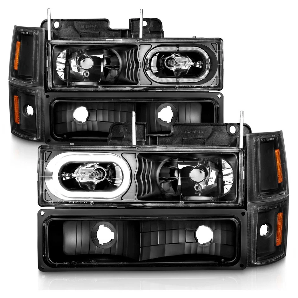 Conjunto de faros delanteros izquierdo derecho Anzo para 88-98 Chevy C1500 negro interior halógeno Foto 2 de 4