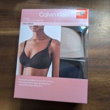 New Calvin Klein CK Lightly Lined Microfiber 2 Pack Bra Black Medium