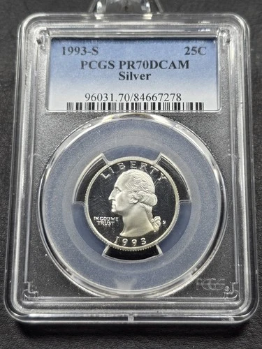 1993-S Washington Silver Quarter PCGS PR 70 DCAM Perfect Proof Top Pop Registry