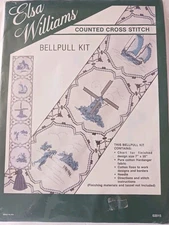 Vtg Elsa Williams Cross Stitch Bellpull Kit Delft Tile Dutch Windmill Blue 02015