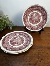 Set Of 3 Mason's Vista Red Pink Ironstone 7.5” Salad Bread Plates England READ