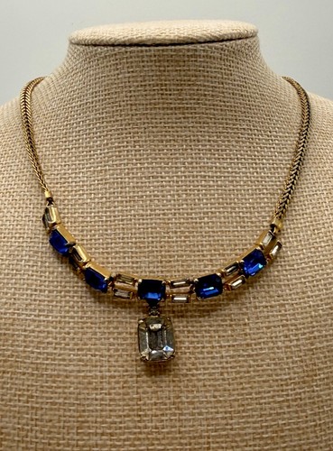 Vintage Glass Necklace Sapphire Blue Glass