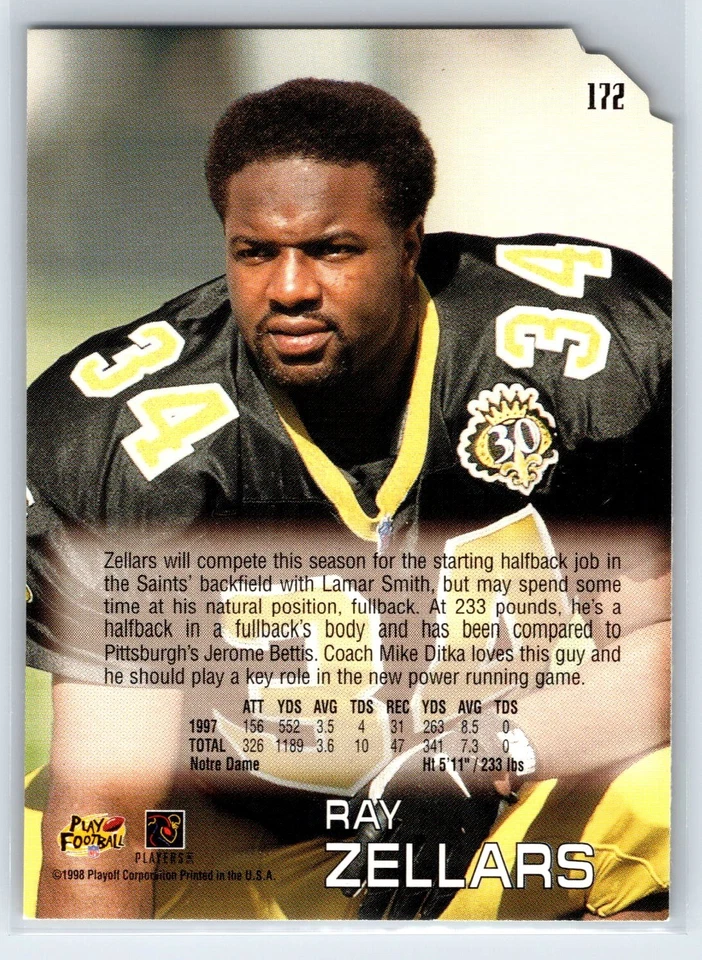1998 Playoff Absolute Retail Ray Zellars New Orleans Saints #172 - Image 2 of 2