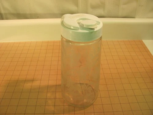 Vintage TANG White Lily Etched Floral Design 1 qt Pitcher w White Lid