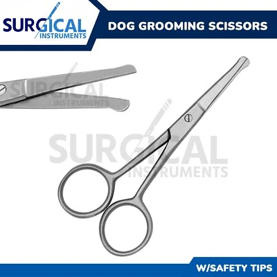SURGINSTRUMENTS Dog Grooming Scissors 3.5" Straight W/Safety Tips for Eye Ear Nose German Grade
