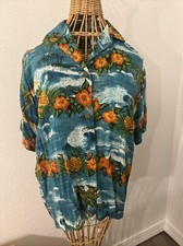 Vintage Pineapple Moon Men  s S Hawaiian camp shirt aloha luau tropical