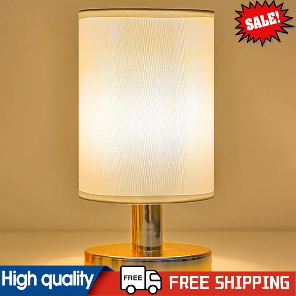 USB Bedside Lamp with Linen Fabric Shade Desk Lamp Pure White