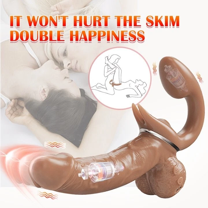 Consolador de doble extremo con correa sin tirantes juguete sexual vibrador telescópico punto G lesbiana Foto 3 de 4