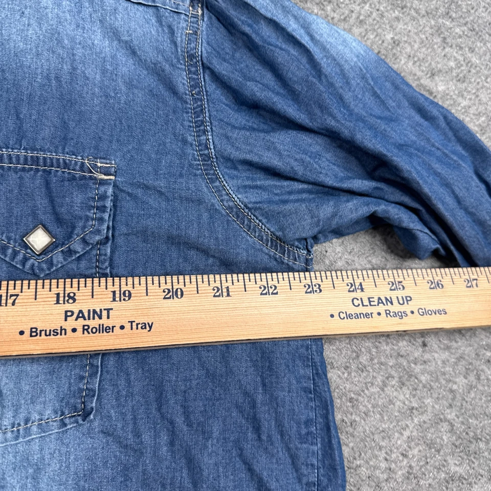 Camisa Gibson Trading Co Para Hombre Grande L Azul Algodón Cambray Diamante A Presión Western Foto 4 de 4