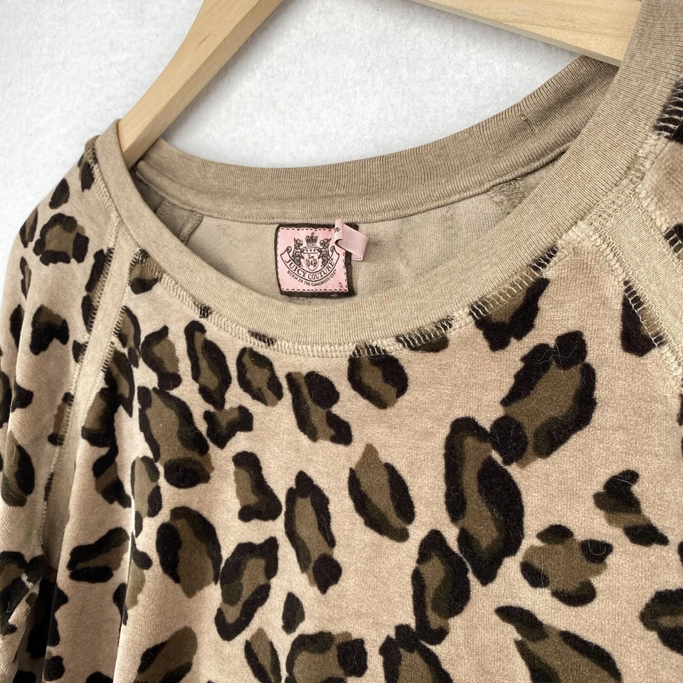 Sudadera JUICY COUTURE S Polar Leopardo Terciopelo Manga Larga Pullover Marrón Foto 2 de 4