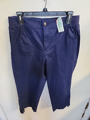 Basic Edition Women's Blue Chico Pedal Pushers Expandable Waist Zip Size S