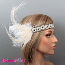 1920s Headband White Feather Bridal Great Gatsby 20s Flapper Headpiece Gangster