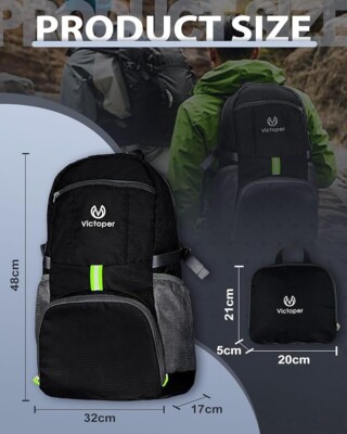 Faltbarer Rucksack 30L, Multifunktionaler Packbarer Rucksack Schwarz Faltbarer Rucksack