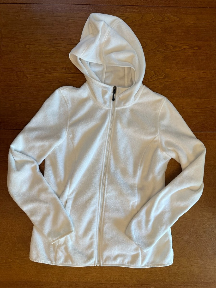 Womens Amazon Essentials Long-Sleeve Hooded White Full-Zip Fleece Jacket,  Medium